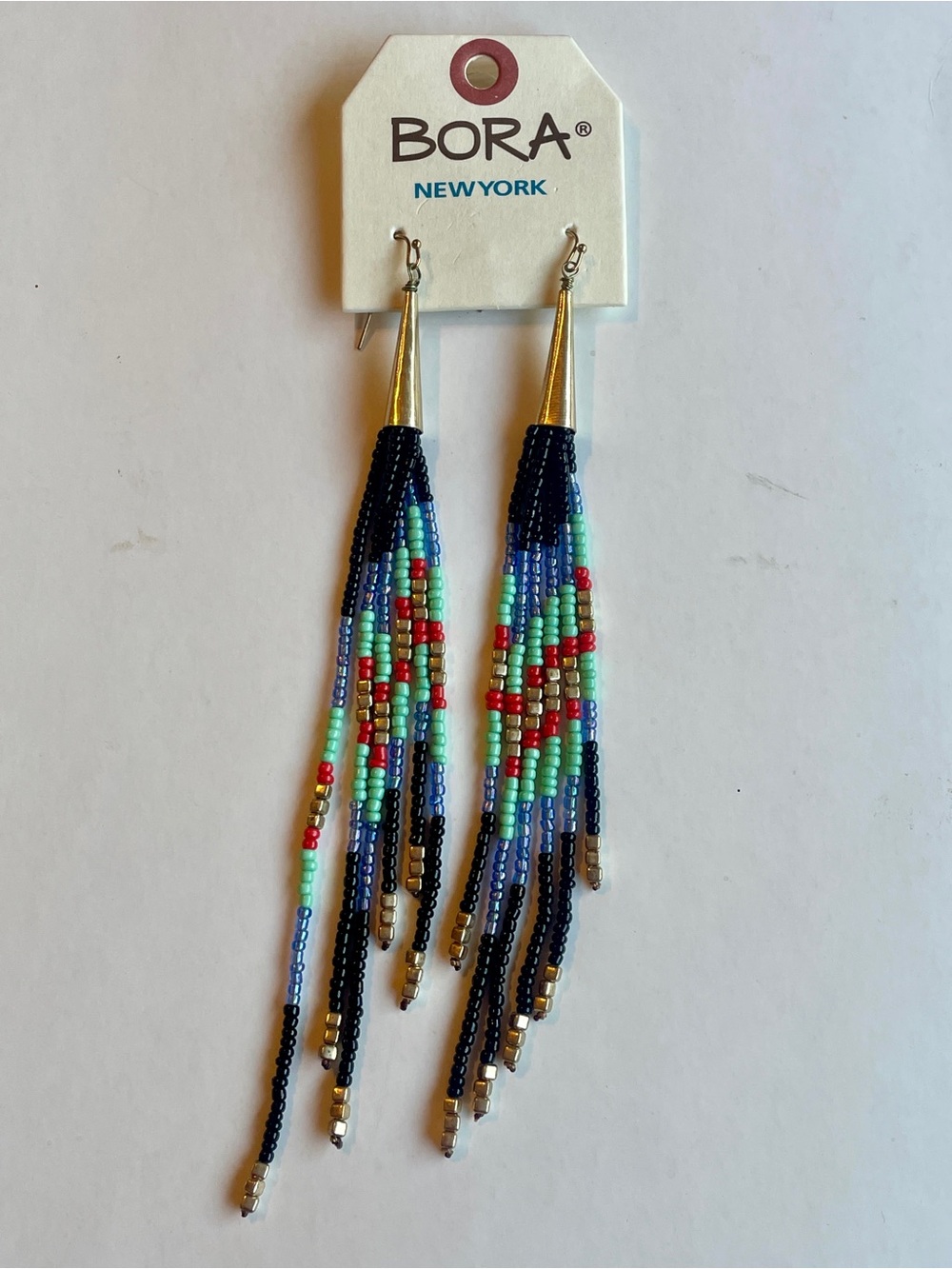 NWT Bora New York Multicolor Long Beaded Boho Fringe Earrings